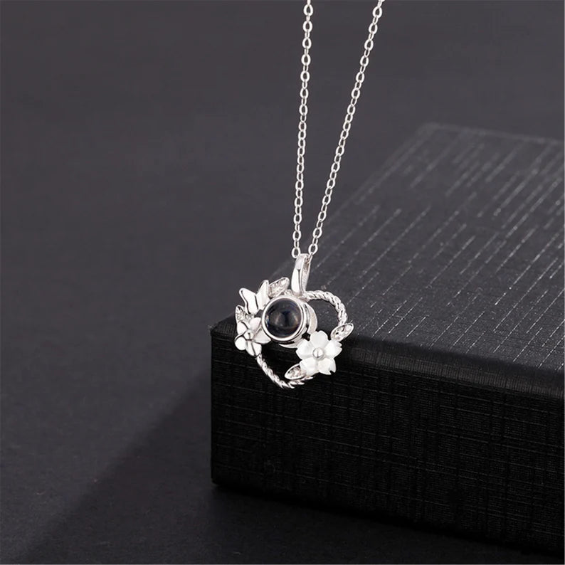 Sterling Silver Projection Photo Necklace,Personalized Flower Photo Necklace,Custom Photo Necklace,Memorial Gift,Mother's Day Gift for Her