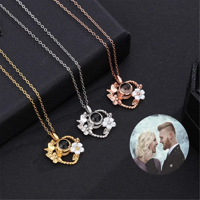 Sterling Silver Projection Photo Necklace,Personalized Flower Photo Necklace,Custom Photo Necklace,Memorial Gift,Mother's Day Gift for Her