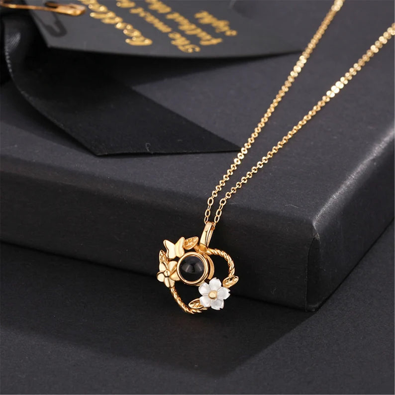 Sterling Silver Projection Photo Necklace,Personalized Flower Photo Necklace,Custom Photo Necklace,Memorial Gift,Mother's Day Gift for Her