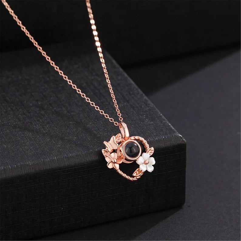 Sterling Silver Projection Photo Necklace,Personalized Flower Photo Necklace,Custom Photo Necklace,Memorial Gift,Mother's Day Gift for Her