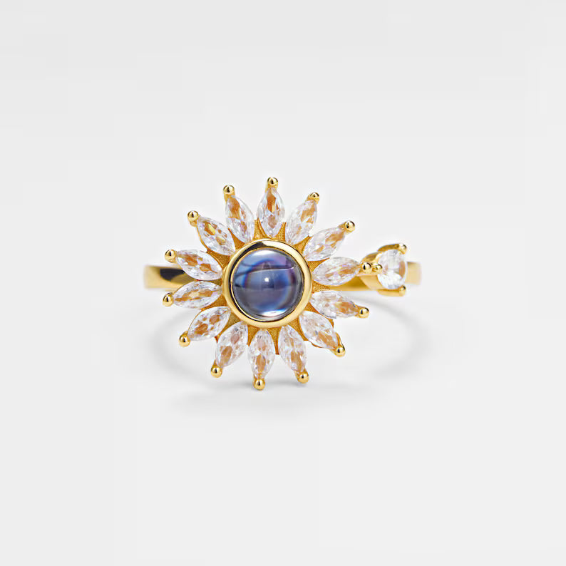 Daisy Flower Photo Projection Ring • Personalized Picture Inside Ring • Sterling Silver Keepsake Jewelry • Trendy Best Friend Gift