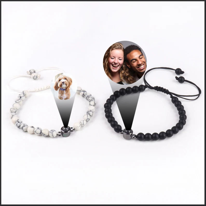 Personalized Photo Beaded Bracelet, Custom Photo Bracelet, Beaded Projection Photo Bracelet, Anniversary Birthday Gift, Couples Bracelet