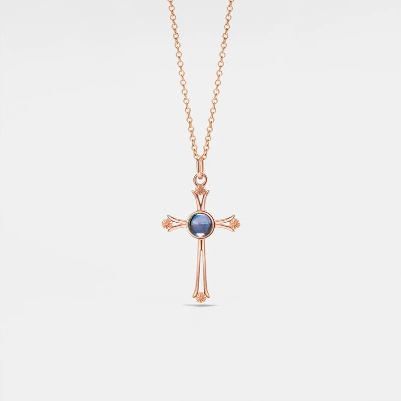 PERIMADE Custom Photo Projection Necklace • Personalized Picture Cross Charm Pendant • Sterling Silver Friendship Jewelry • Best Friend Gift