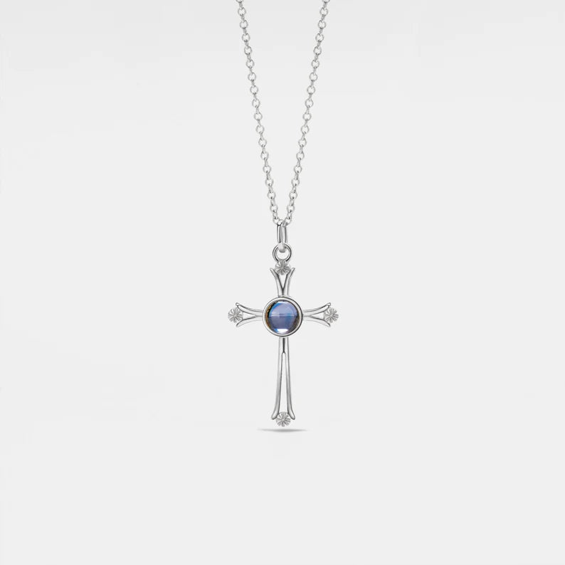 PERIMADE Custom Photo Projection Necklace • Personalized Picture Cross Charm Pendant • Sterling Silver Friendship Jewelry • Best Friend Gift