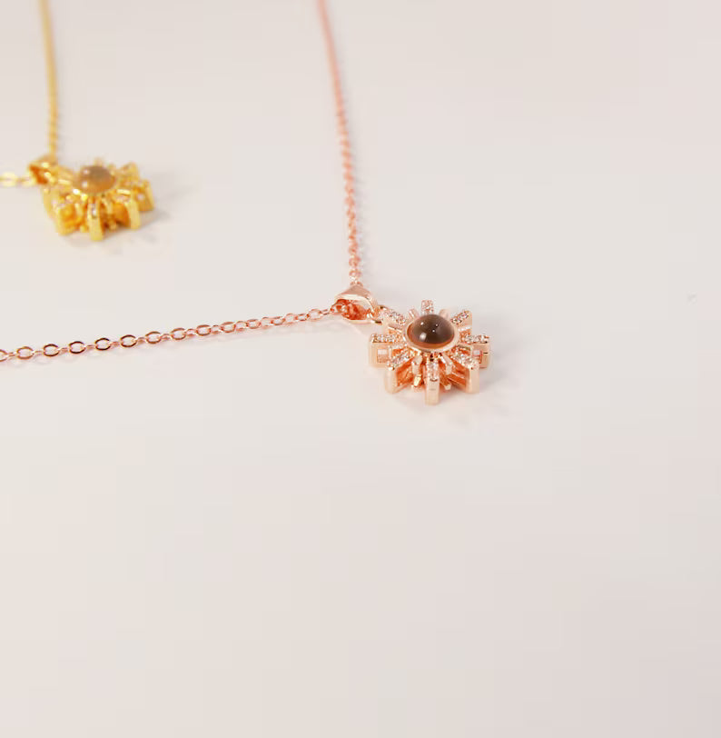 Custom Photo Projection Necklace,Sun Flower Projection Necklace,Memorial Photo,Custom Picture Inside Pendant,Mother's Day Gift,Birthday Gift