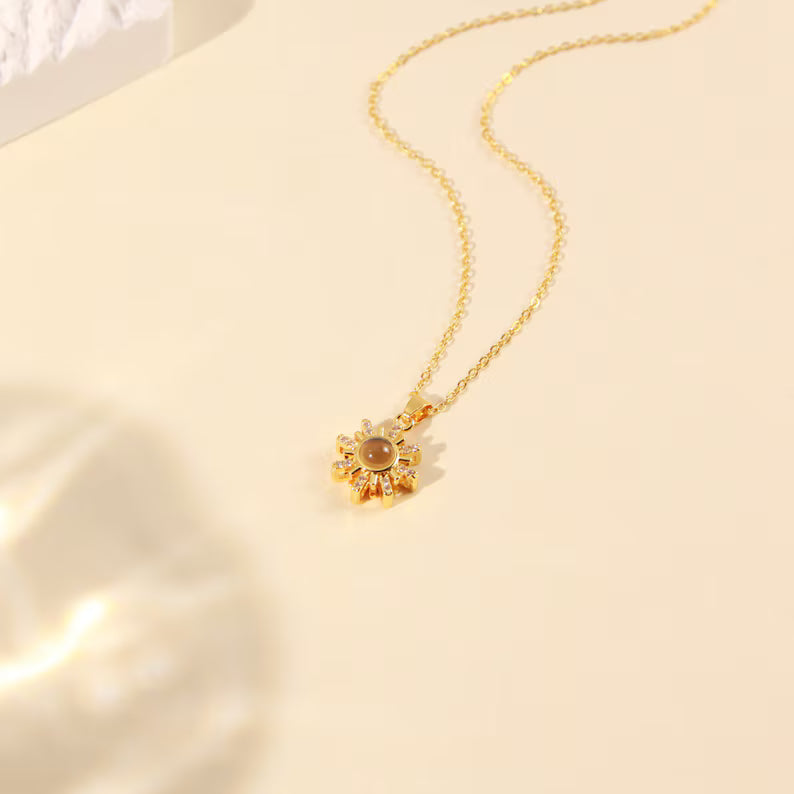 Custom Photo Projection Necklace,Sun Flower Projection Necklace,Memorial Photo,Custom Picture Inside Pendant,Mother's Day Gift,Birthday Gift