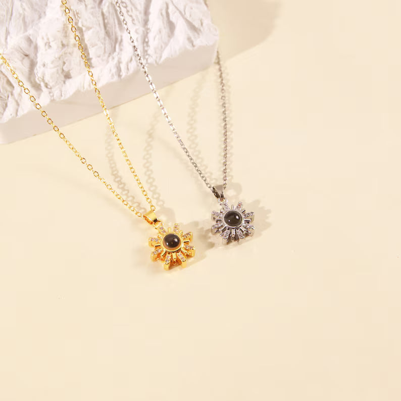Custom Photo Projection Necklace,Sun Flower Projection Necklace,Memorial Photo,Custom Picture Inside Pendant,Mother's Day Gift,Birthday Gift