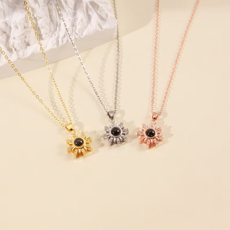 Custom Photo Projection Necklace,Sun Flower Projection Necklace,Memorial Photo,Custom Picture Inside Pendant,Mother's Day Gift,Birthday Gift