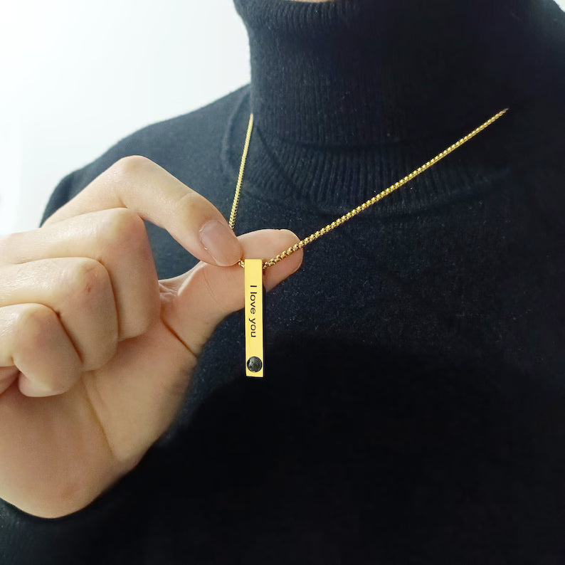 Custom 3D Bar Projection Necklace,Personalized Photo Necklace,Custom 3D Bar Name Necklace,Photo necklace for men, Gift for Him, Gift for Dad