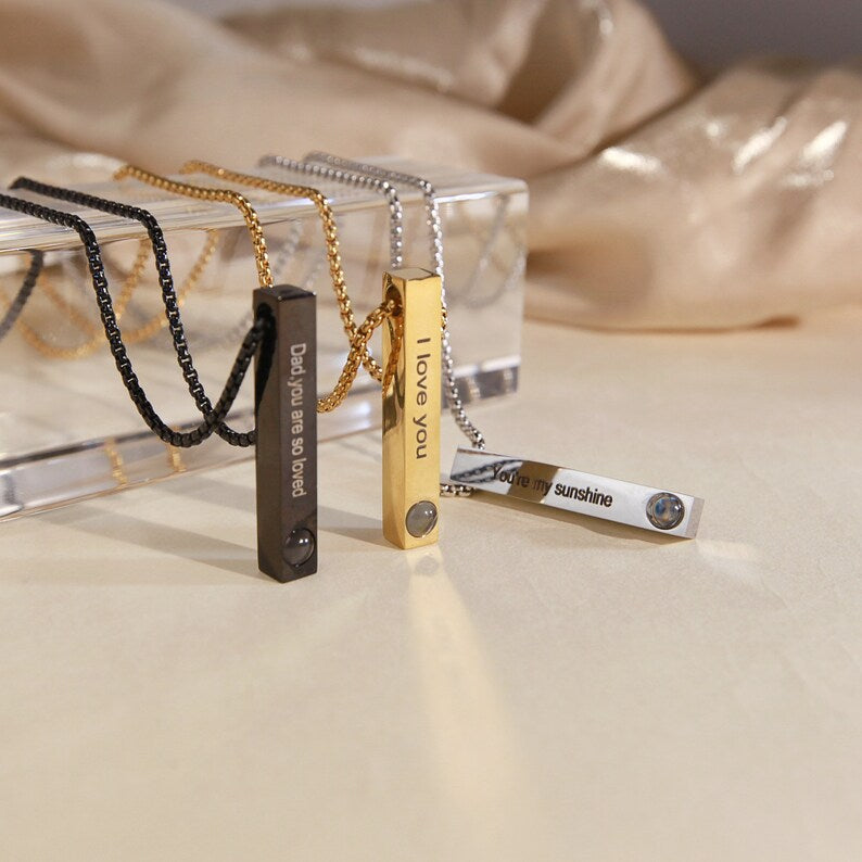 Custom 3D Bar Projection Necklace,Personalized Photo Necklace,Custom 3D Bar Name Necklace,Photo necklace for men, Gift for Him, Gift for Dad