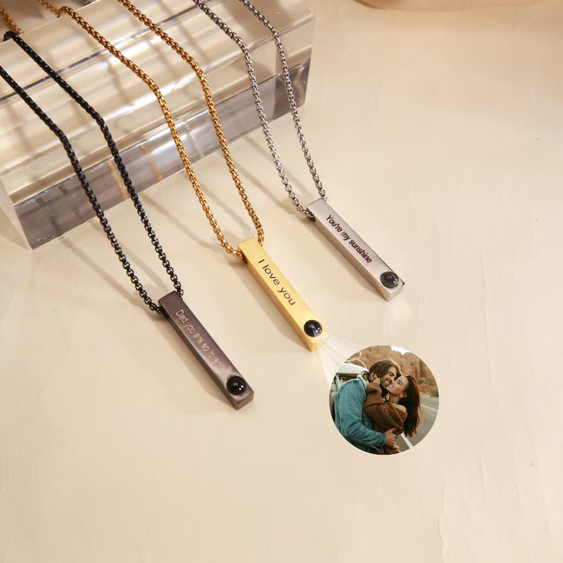 Custom 3D Bar Projection Necklace,Personalized Photo Necklace,Custom 3D Bar Name Necklace,Photo necklace for men, Gift for Him, Gift for Dad