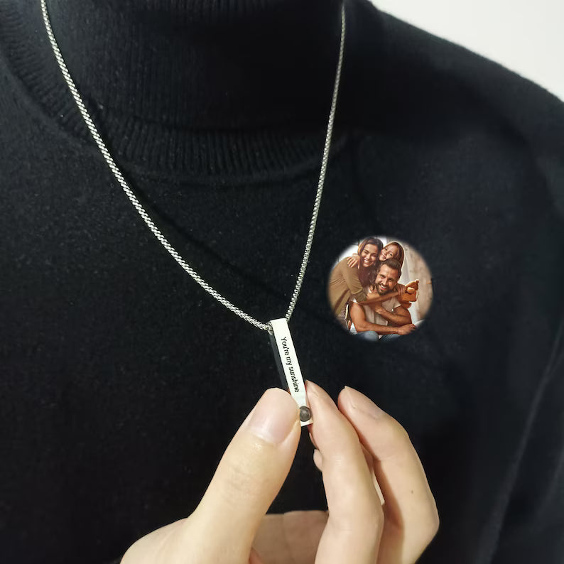 Custom 3D Bar Projection Necklace,Personalized Photo Necklace,Custom 3D Bar Name Necklace,Photo necklace for men, Gift for Him, Gift for Dad