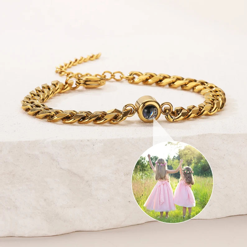 Photo Projection Bracelet Custom Men Picture Projection Bracelet Boyfriend Photo Memorial Bracelet Unisex Curb Chain Photo Gift for Him Her