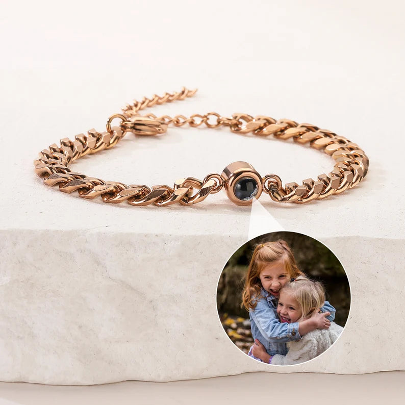 Photo Projection Bracelet Custom Men Picture Projection Bracelet Boyfriend Photo Memorial Bracelet Unisex Curb Chain Photo Gift for Him Her