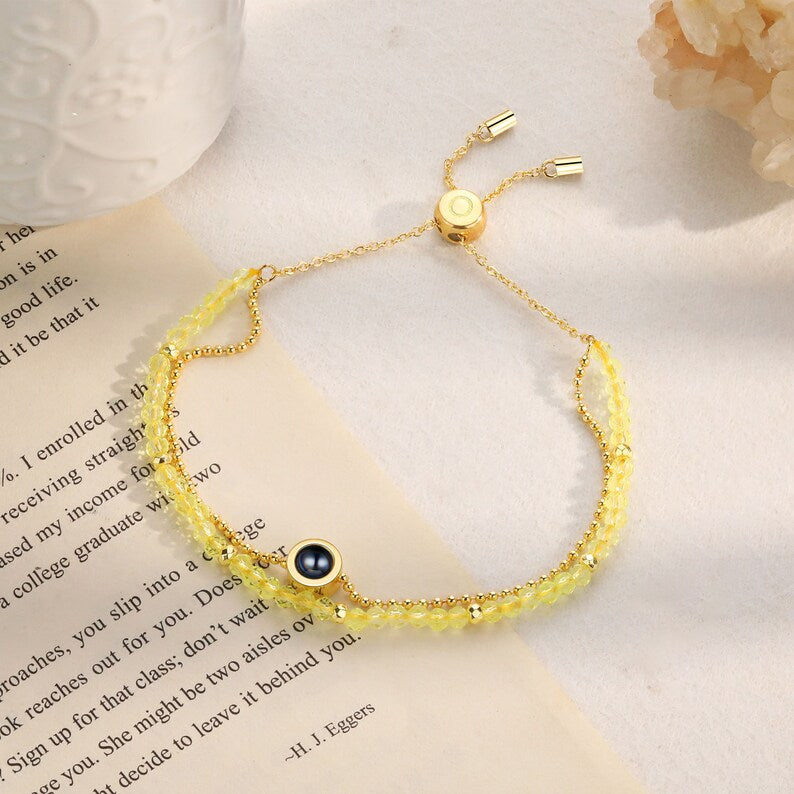 Personalized Photo Bead Bracelet with Link Chain,Custom Crystal Beaded Projection Bracelet,Double Bracelet,Christmas Gift for Her Mom Friend