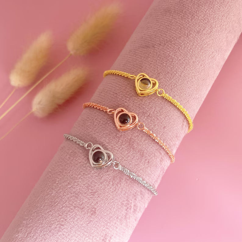 Personalized Photo Bracelet, Heart Projection Picture Bracelet, Photo Inside Bracelet, Memorial Secret Projection Jewelry, Gift for Her