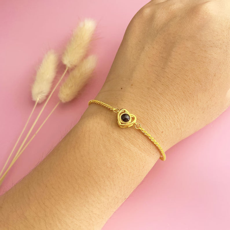 Personalized Photo Bracelet, Heart Projection Picture Bracelet, Photo Inside Bracelet, Memorial Secret Projection Jewelry, Gift for Her