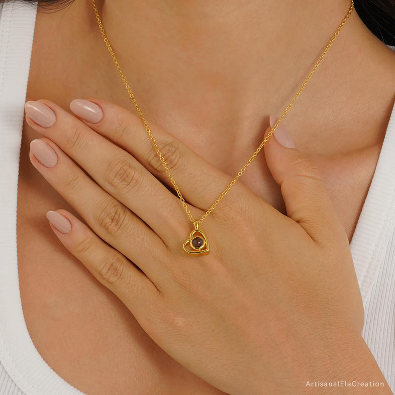 Custom Photo Projection Necklace, Heart Projection Necklace,Memorial Photo Necklace, Personalised Jewelry, Mother's Day Gift, Birthday Gift