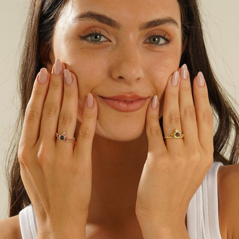 Crown Projection Photo Ring, Personalized Couples Ring, Custom Memorial Picture Ring, Adjustable Ring, Anniversary Gift, Best Friend Gift