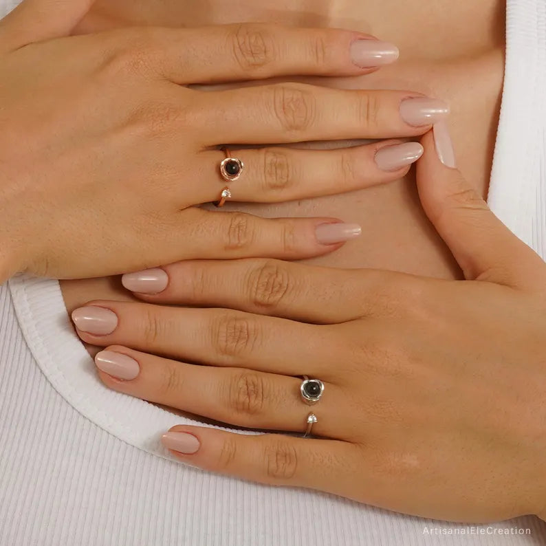 Projection Photo Ring, Personalized Picture Inside Ring, Rose Memorial Open Ring, Customized Picture Projection Ring,Birthday Gift for Women