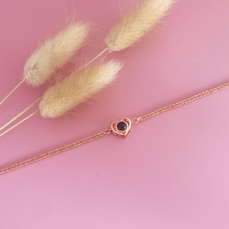 Personalized Photo Bracelet, Heart Projection Picture Bracelet, Photo Inside Bracelet, Memorial Secret Projection Jewelry, Gift for Her