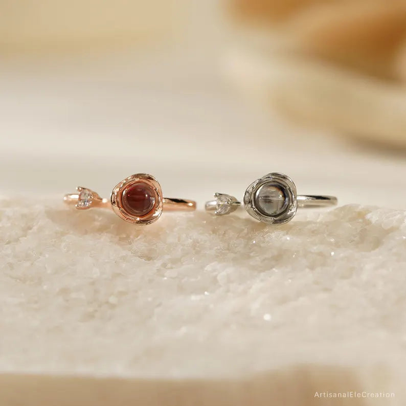 Projection Photo Ring, Personalized Picture Inside Ring, Rose Memorial Open Ring, Customized Picture Projection Ring,Birthday Gift for Women