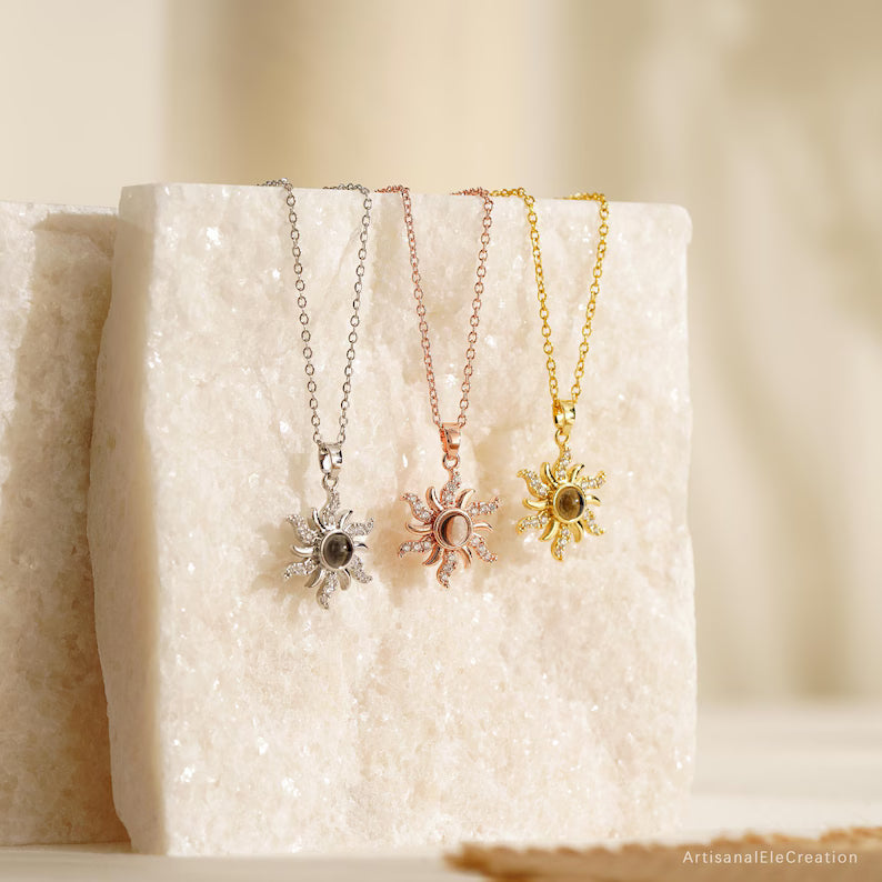 Sun Custom Photo Projection Necklace, Personalised Necklace Gift with Photo, Dainty Jewlery, Memorial Image Necklace, Birthday Gift for Her