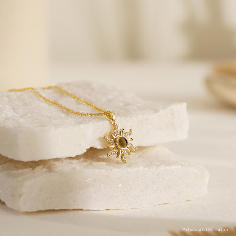 Sun Custom Photo Projection Necklace, Personalised Necklace Gift with Photo, Dainty Jewlery, Memorial Image Necklace, Birthday Gift for Her