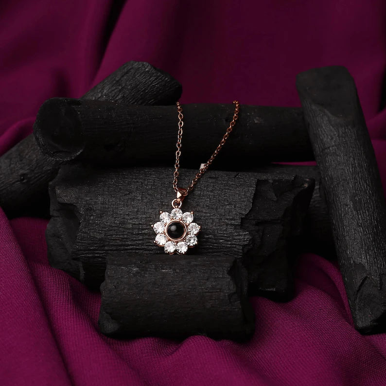 Custom Projection Photo Necklace, Personalized Photo Projection Floral Charm Necklace, Memorial Photo Pendant for Wife, Mothers Day Gift