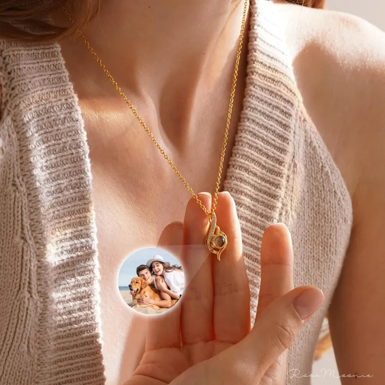 Memorial Projection Photo Necklace, Custom Teardrop Picture Necklace, Personalized Projection Jewelry, Wedding Gift, Birthday Gifts for Her