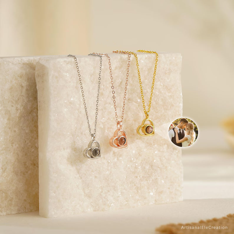 Custom Photo Projection Necklace, Heart Projection Necklace,Memorial Photo Necklace, Personalised Jewelry, Mother's Day Gift, Birthday Gift