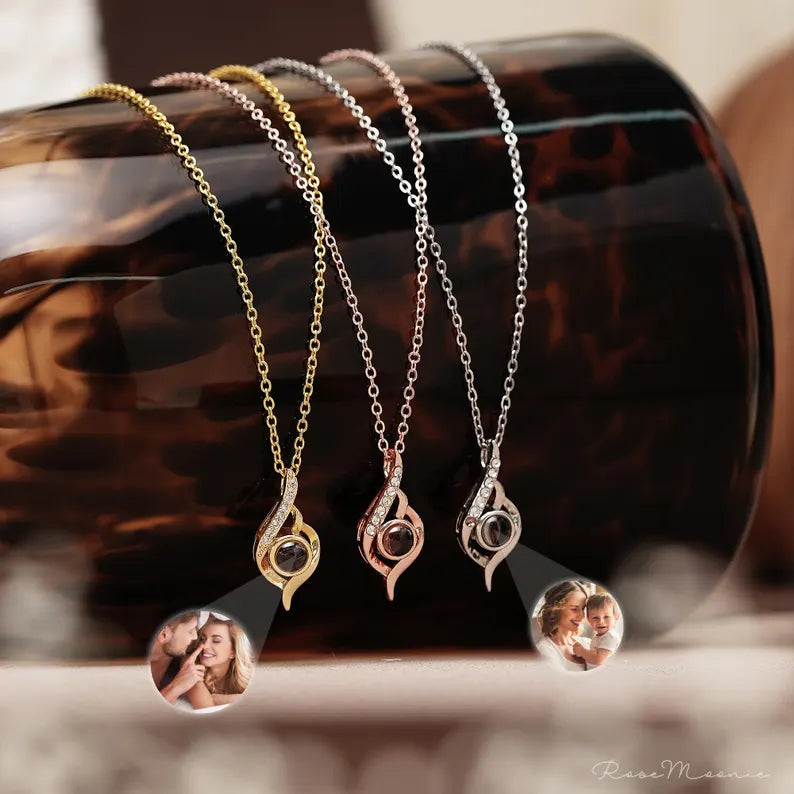Memorial Projection Photo Necklace, Custom Teardrop Picture Necklace, Personalized Projection Jewelry, Wedding Gift, Birthday Gifts for Her