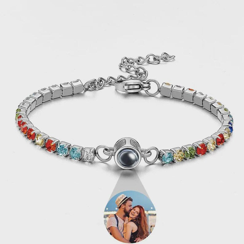 Custom Photo Projection Diamond Bracelet – Elegant Personalized Gift for Her