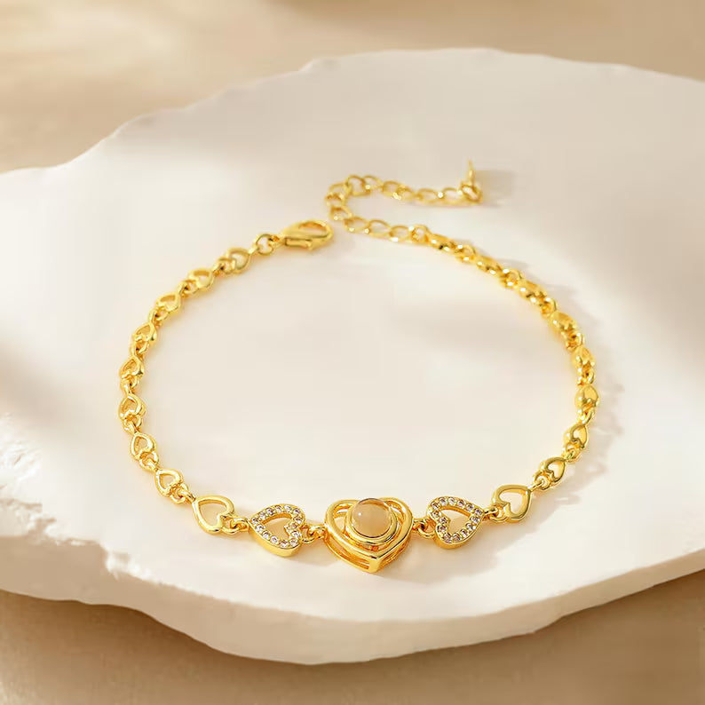 Custom Heart Projection Bracelet with Family Photo–Personalized Gift for Wife–Meaningful Jewellery with Hidden Picture–Anniversary Gift