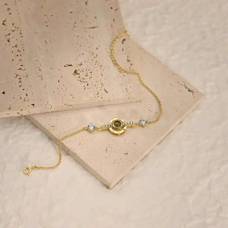 Dainty 925 Silver Projection Photo Bracelet, Memorial Picture Jewelry, Personalized Picture Inside Bracelet, Diamond Charm, Best Friend Gift