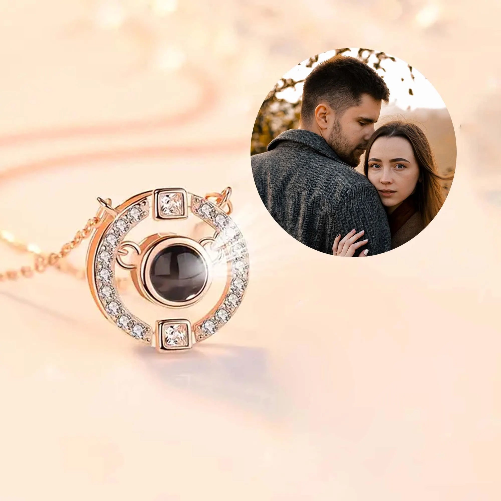 Custom Round Projection Image Necklace, Pendant Photo Necklace, Round Projection Necklace